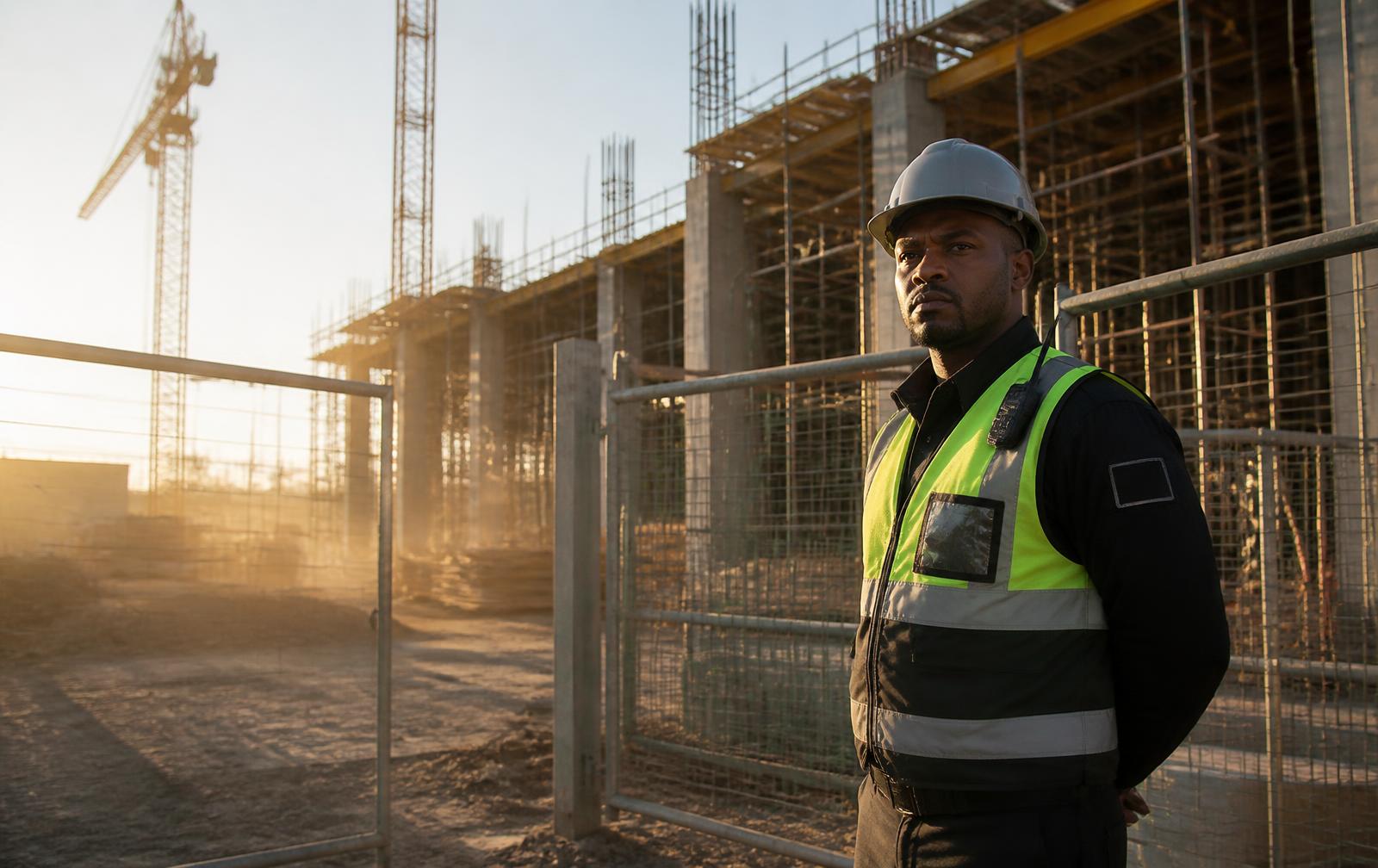 Warhawk security officer controlling access at a construction site gate